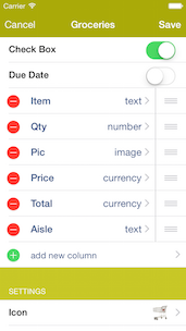 Grocery List Columns