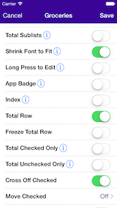 Grocery List Settings